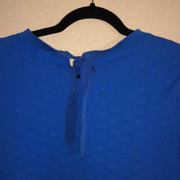 Halogen Academia Preppy Artsy Old Money Periwinkle Back Tie Polka Dot Sweater - Picture 5 of 9